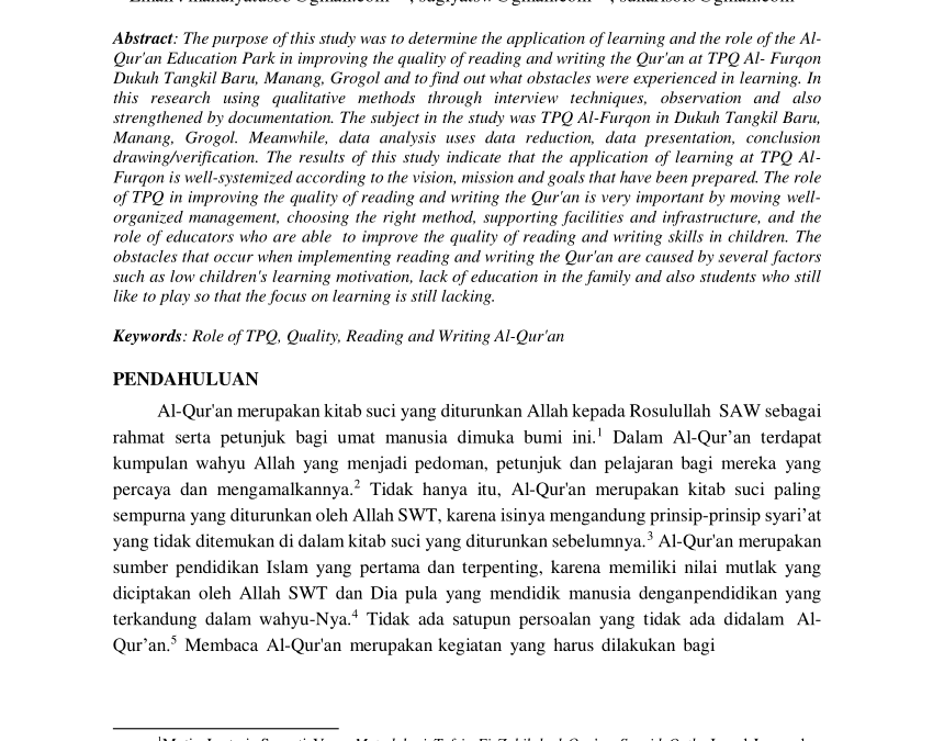Meningkatkan Kualitas Baca Al-Qur’an di Desa Mulawarman: Peran Madrasah dan Tilawati